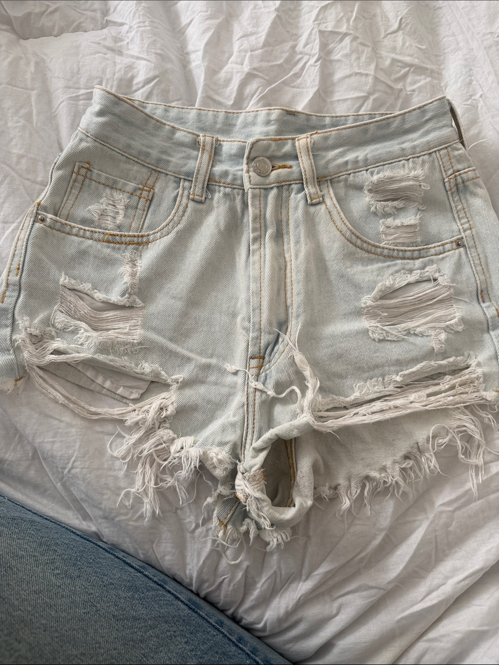 SHEIN Light Blue Distressed High-Rise Denim Shorts